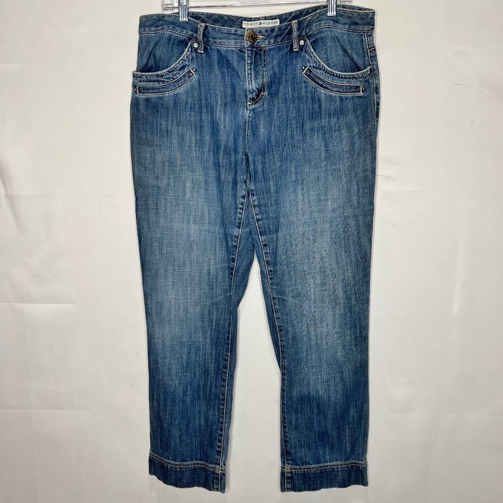 Vintage Tommy Hilfiger Woman’s Jeans sz 12 Cropped Wide Hem Pocket Accents 2006